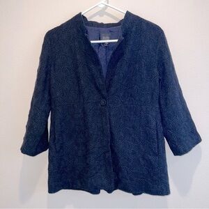 Eileen Fisher Wool Blazer Navy Embroidered Swirl‎ One Button XS
